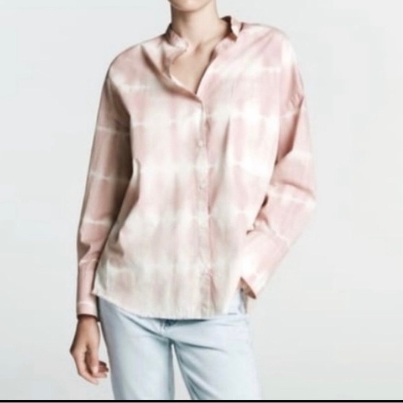 Nwt Zara women Tie Dye cotton Button Down Long-Sleeve Shirt M - Picture 1 of 10